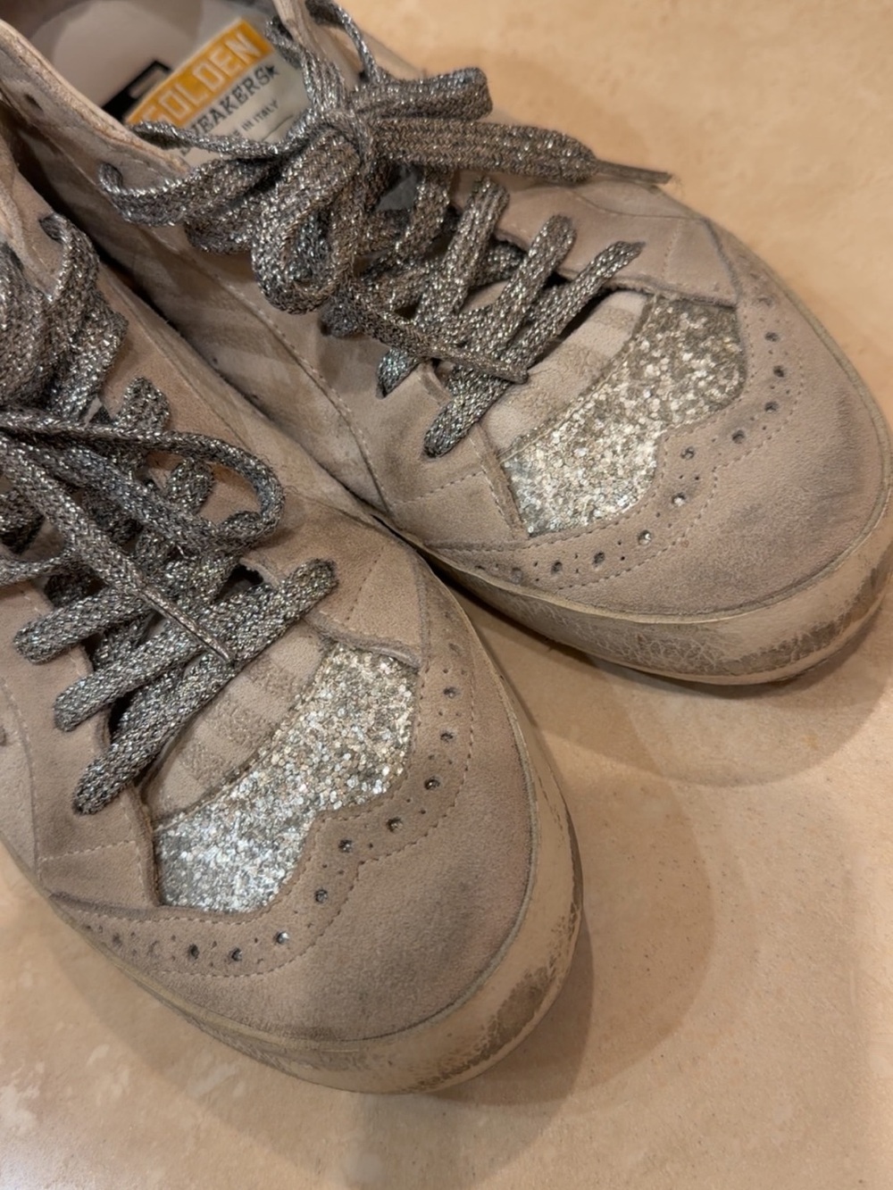 Golden Goose Mid Star Glitter Suede Sneakers Silver Metallic Made Italy - Picture 12 of 14